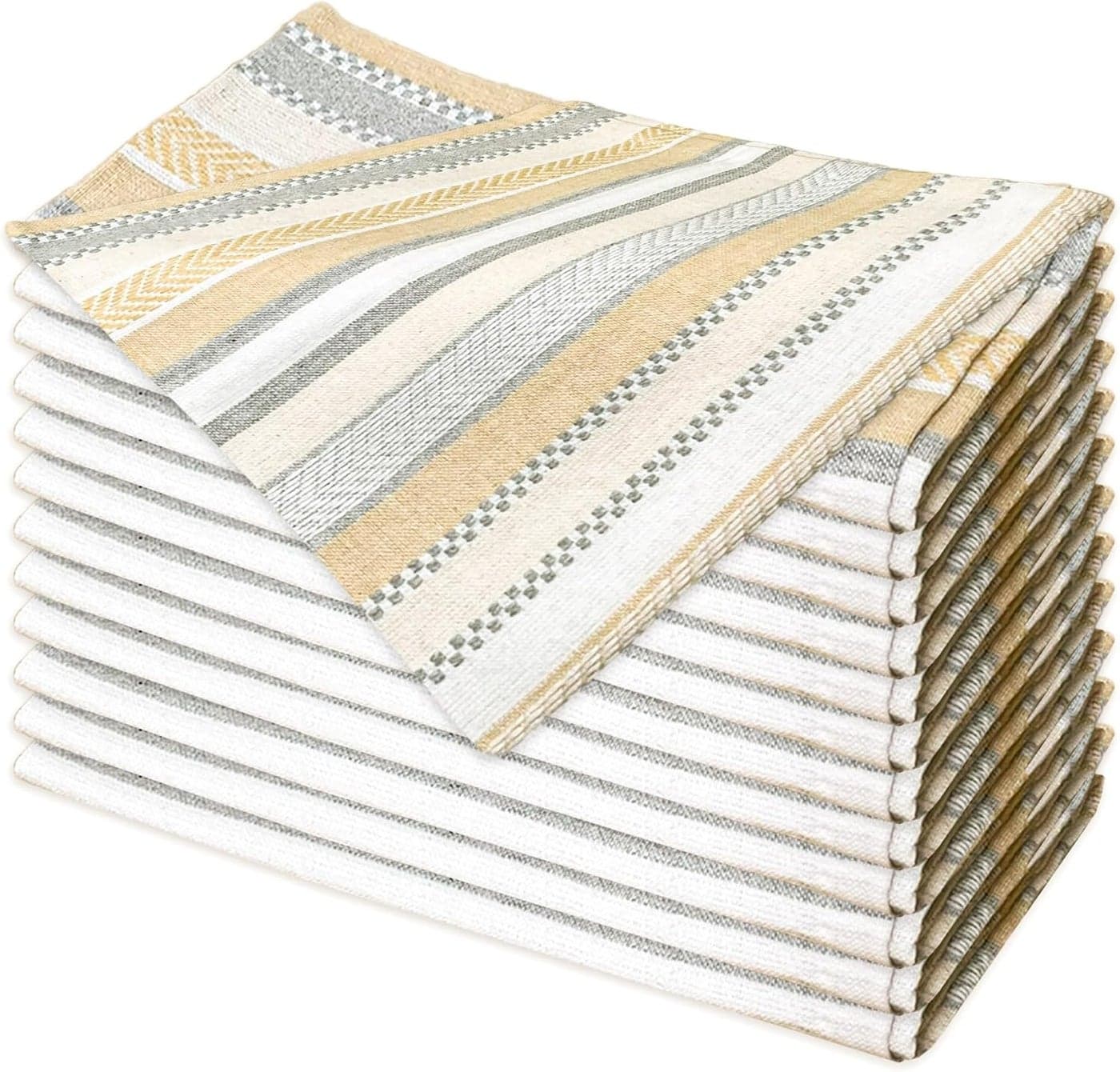 CHARDIN HOME Salsa Stripe Cloth Napkins Set of 12 Large Size 18x18 inch Machine Washable Napkins Perfect for Holidays Dinner Parties Birthdays Weddings Restaurants GreyBeige