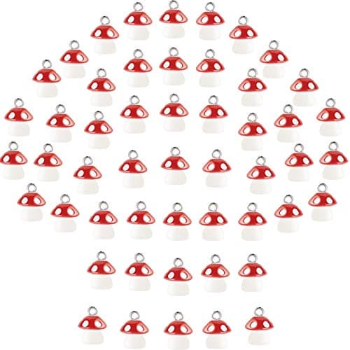 Jetec 50 Pieces Mushroom Resin Charm Pendant Mushroom Jewelry Finding Charm DIY Decor Making Resin for Women Bracelet Necklace Earrings Keychain Craft(Red)