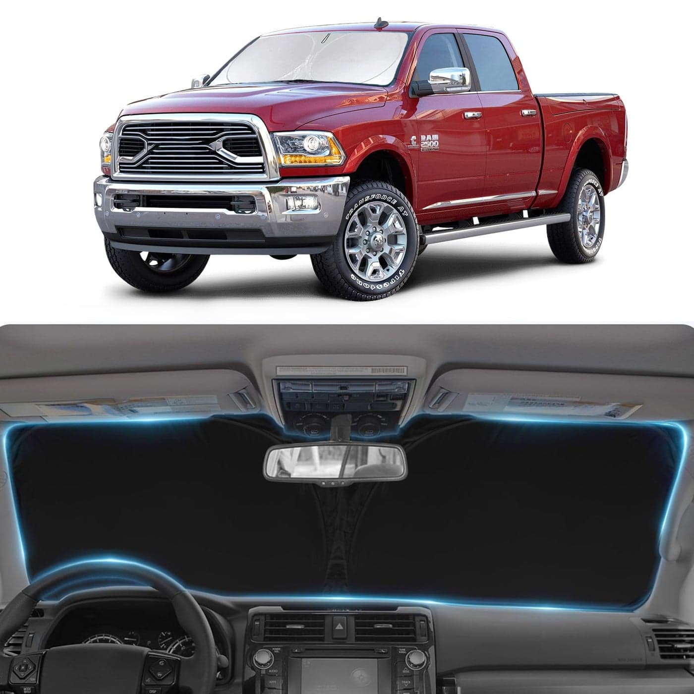 Sun Shade for Dodge RAM 2500 3500 20132025 2026 Truck Accessories Front Window Shade Fits RAM 2500 2Dr RegularCab 4Dr QuadCab CrewCab MegaCab Windshield Cover Foldable Sun Visor Protector