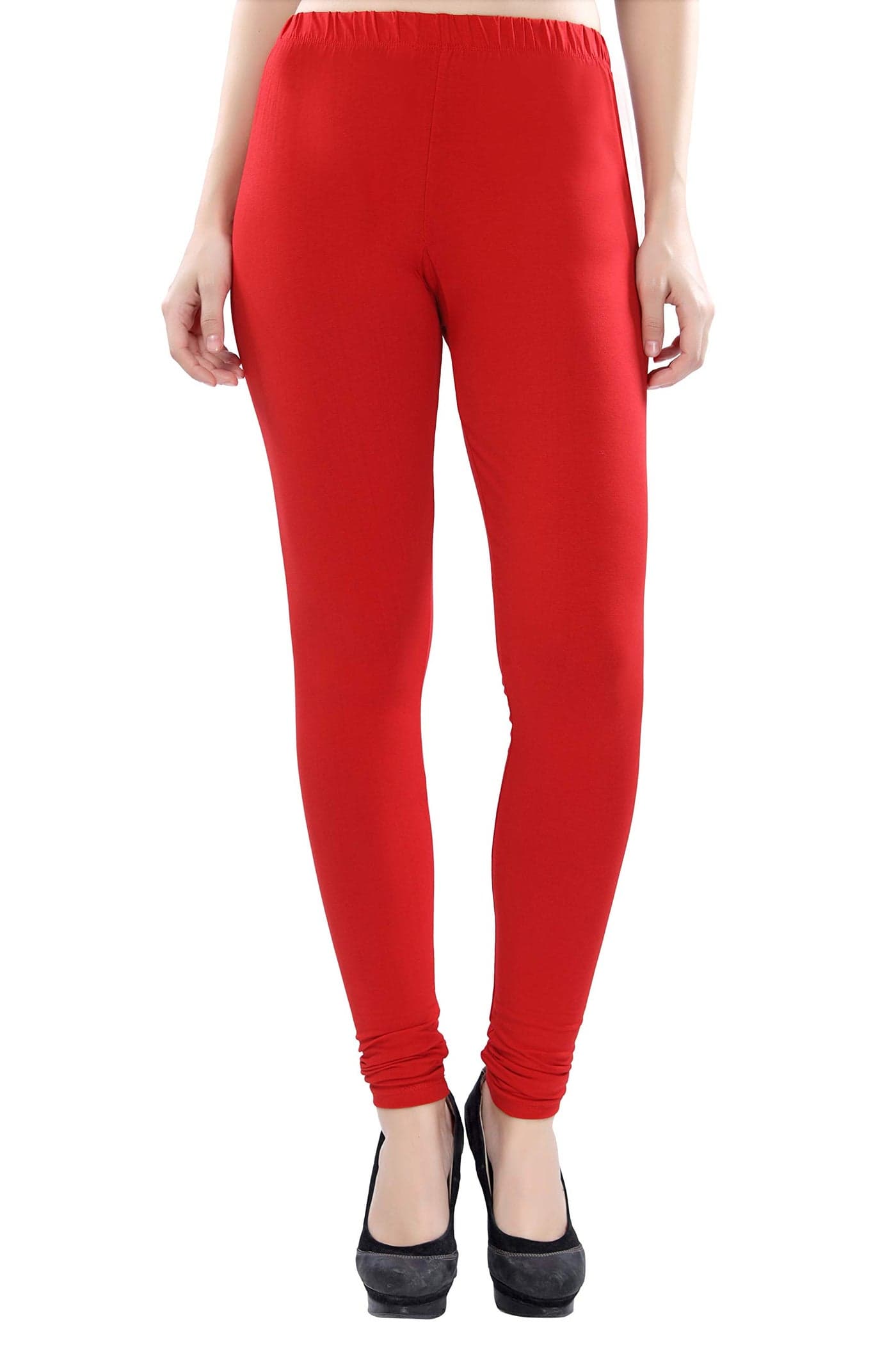TRASA Womens Mid Rise Ultra Soft Cotton 4 Way Stretchable Churidar Solid Regular and Plus 20 Colours Leggings -Size :-3XL, Colour - Red