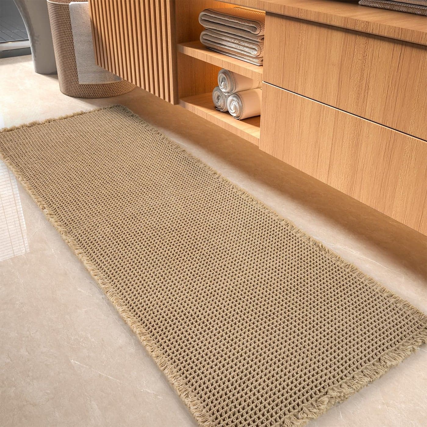 tchdio Waffle Bath MatRunner Rug Super Absorbent Non Slip Bath Mats for Bathroom Machine Washable Long Rugs with Tassels Bath Rugs for Bathroom Floor Beside Tub 2 x 424 x 48