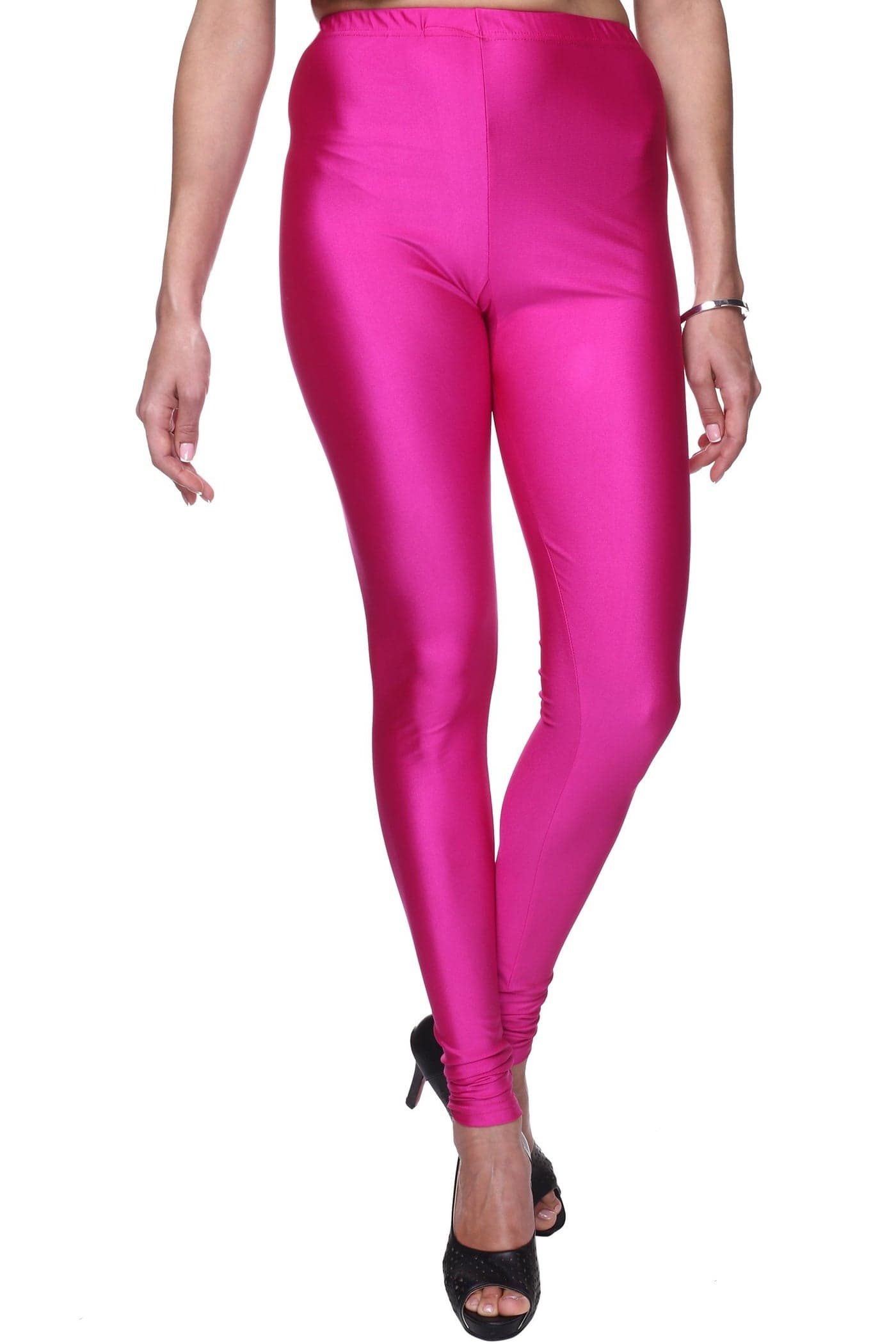 TRASA Women's and Girls Slim Fit Nylon Shining Lycra Churidar Mid Rise Leggings - Magenta, Size :- 2XL, Pink