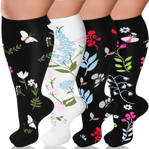 Plus Size Compression Socks for Women & Men 15-20 mmhg Extra Wide Calf Knee High Support Socks for Circulation