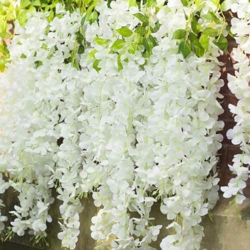 SATYAM KRAFT 6 Pcs (43.2 inch) Artificial Wisteria Vine Garland | Long Silk Hanging Flowers String for Wedding Decoration Items, Shaadi Mandap, Party, Festival Event & Home Decor (White)