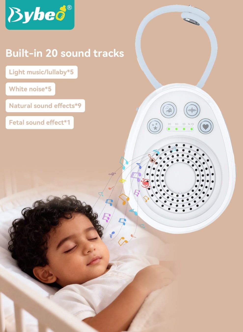Portable Baby Sound Machine, White Noise Machine with 20 Soothing Sounds, Sleep Soothers Machine for Sleeping Baby, Toddlers & Kids, Rechargeable Sleep Aid Sound Machine for Home, Travel, Stroller, Nursery
