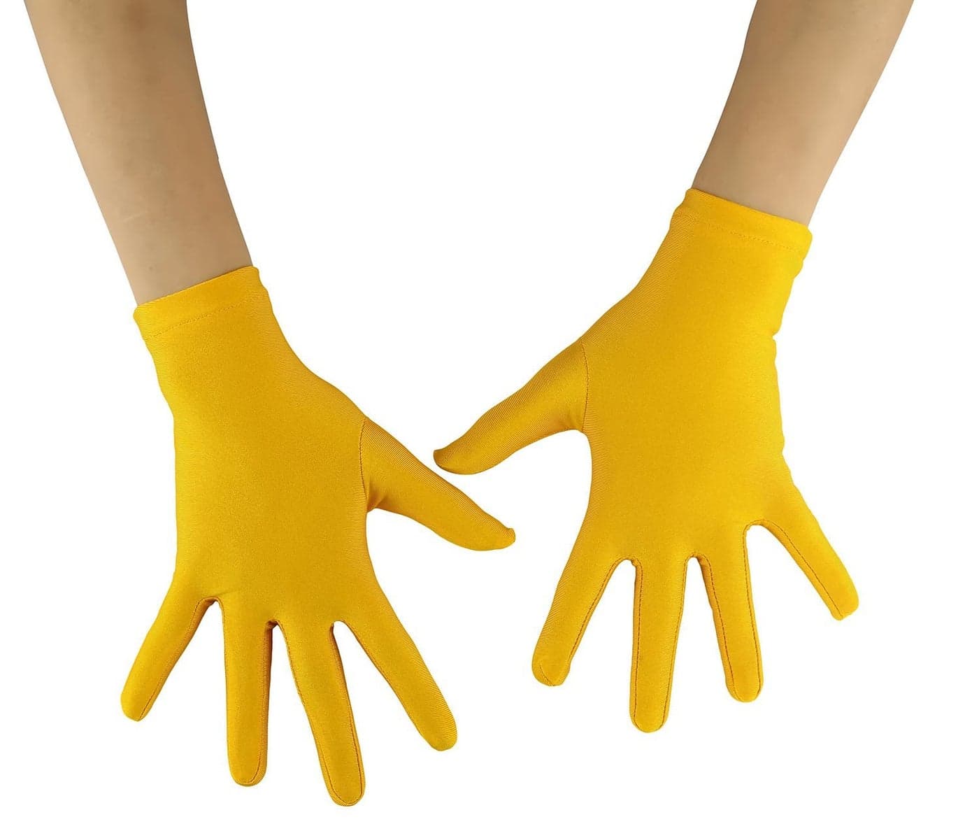 Ensnovo Adult Wrist Length Spandex Full Finger Stretchy Short Gloves Yellow M