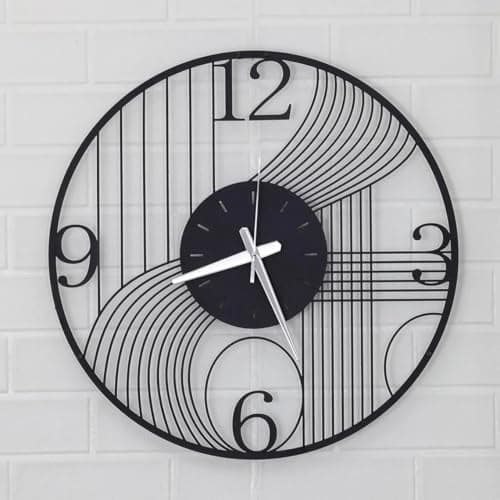 AVVIC MART Wall Clock Stylish Metal Analog Wall Clock for Living Room, Bedroom, Office, Kitchen, Home and Hall | Antique Fancy Big Size Modern Wall Watch (Black(DA-89), 40 CM)