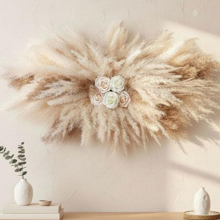 3638 Large Pampas Grass Wall Decor DIY Artificial Roses Natural Dried Boho Hanging Flowers for Wall Mirror Wedding Arch Entryway Decor Gift Requires Assembly Easy Install