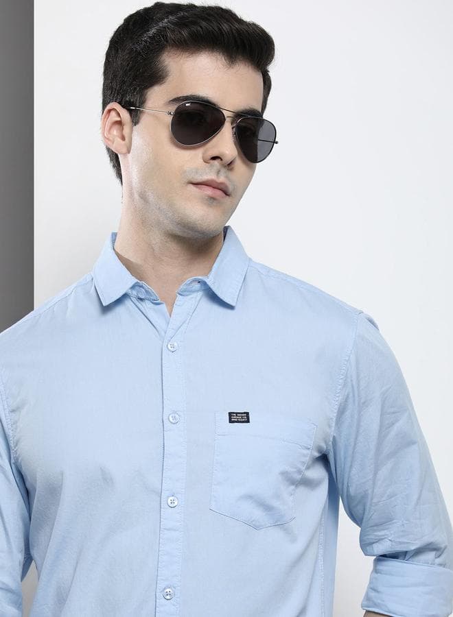 Men Blue Solid Casual Shirt