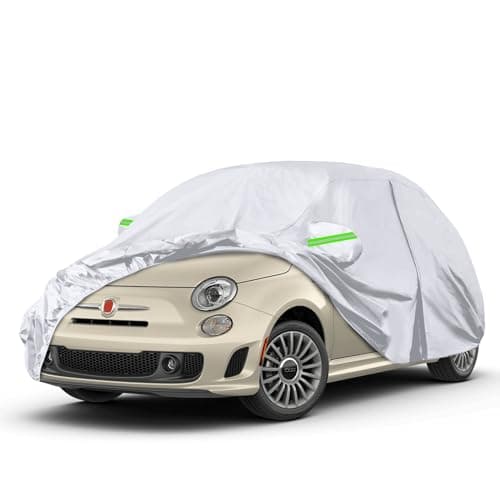 Waterproof Car Covers Replace for 2007-2024 Fiat 500/500C, 6 Layers Silver All Weather Car Cover with Zipper Door & Windproof Bands for Snow Rain Dust Protection