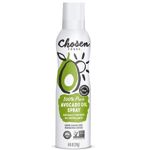 Chosen Foods 100% Pure Avocado Oil Spray 4.7 oz. (1 Pack), Non-GMO, 500°F Smoke Point, Propellant-Free, Air Pressure Only for High-Heat Cooking, Baking and Frying