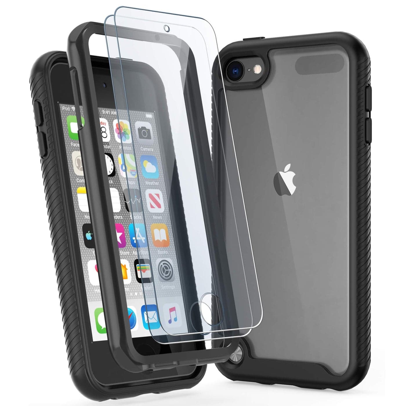 ULAK iPod Touch 7 Case, iPod Touch 5/6 Hybrid 2 in 1 with Screen Protector, Heavy Duty Protection Transparent Shockproof Bumper Cover Cover for iPod Touch 7th/6th/5th Generation, Black