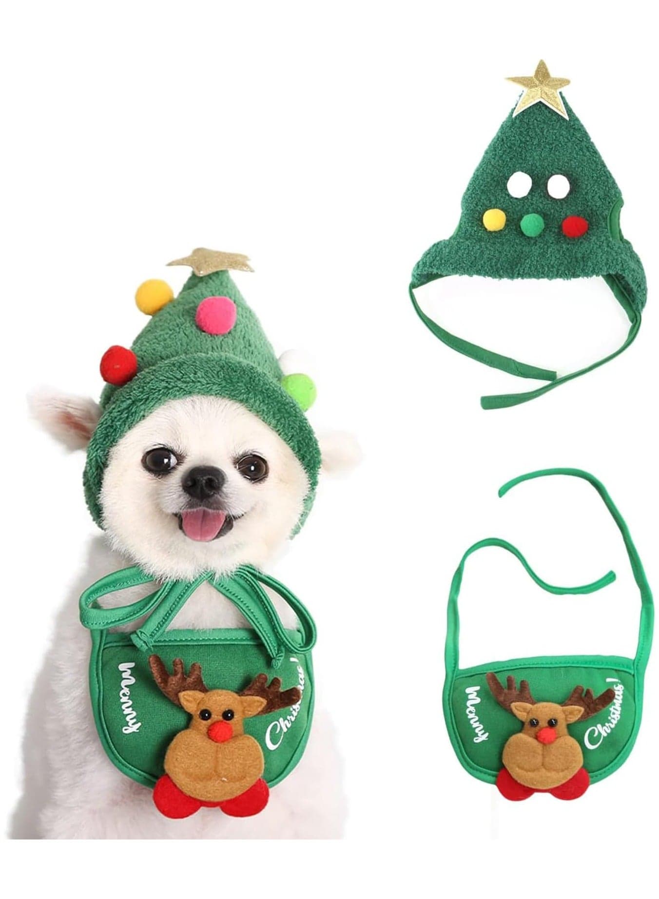 Christmas Dog Pet Costume Xmas Dog Cat Costumes Christmas Tree Hat Santa Collars Bib Reindeer Christmas Tree Pet Headbands for Small Dog Puppy and Cats