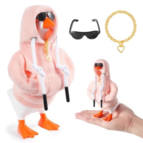 linastu 7inch Desk Goose Outfits Mini Desktop Goose Clothes Desk Goose Accessories Set for Magnetic Goose Statue Pink Hoodie Sunglasses Necklace