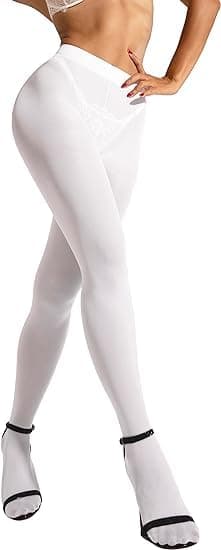 Klassik Since 1993 | Opaque Soft Stockings for Women & Girls |Poly Cotton High Waisted Thigh | Stretch, Breathable & Comfortable for Everyday Wear | Perfect Pair with Shorts, Dresses & Shirts-White-XL