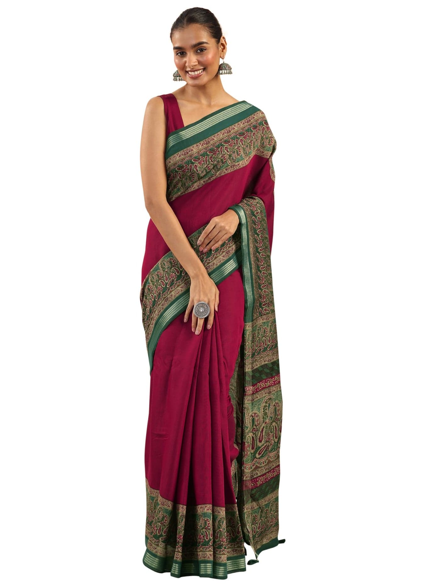 Libas Printed Cotton Blend Saree With Unstitched Blouse Piece