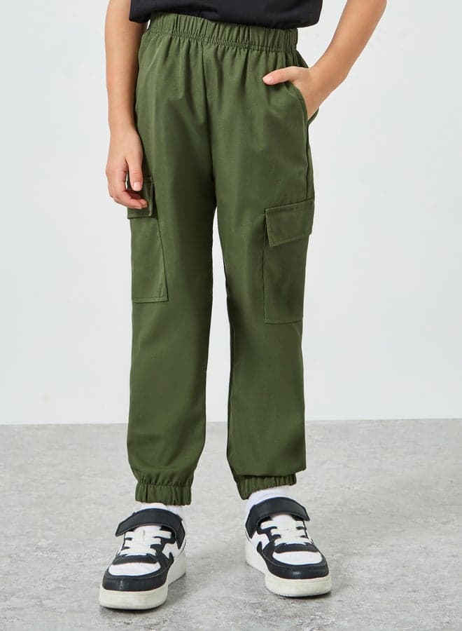 Girls Green Solid Cargo Joggers