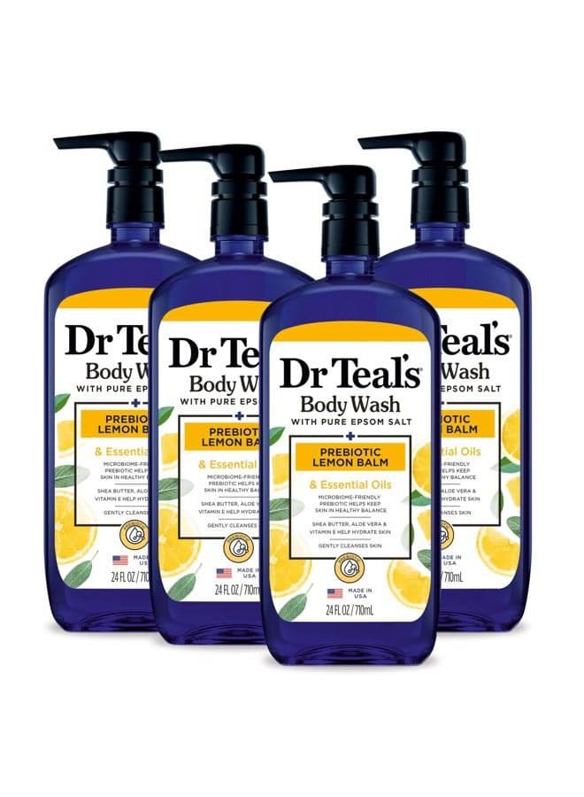 Body Wash with Pure Epsom Salt, with Prebiotic Lemon Balm & Sage, 24 fl oz (Pack of 4)