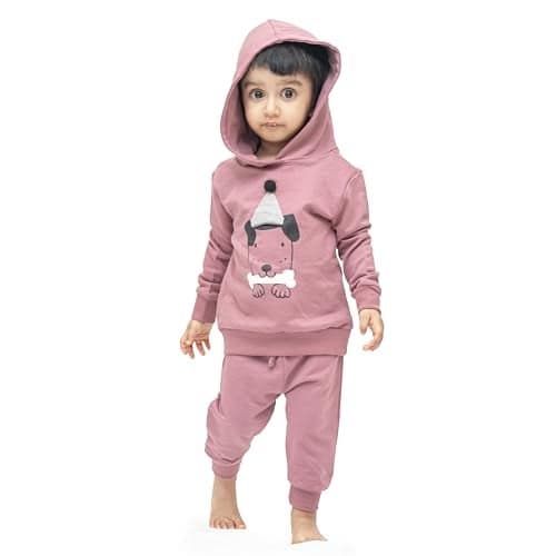 ARIEL Kids Cotton Fleece Full Sleeve Hoodie Sweatshirt & Sweatpant Clothing Set for Boys and Girls (ONION-BONE_12-18 month)