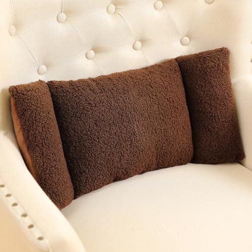 Queekay Fleece Lumbar Support Pillow 3 Section Back Pillow Office Chair for Back Support Comfortable Lumbar Cushion for Car Seat Pain Relief Sofa Rest(Brown)