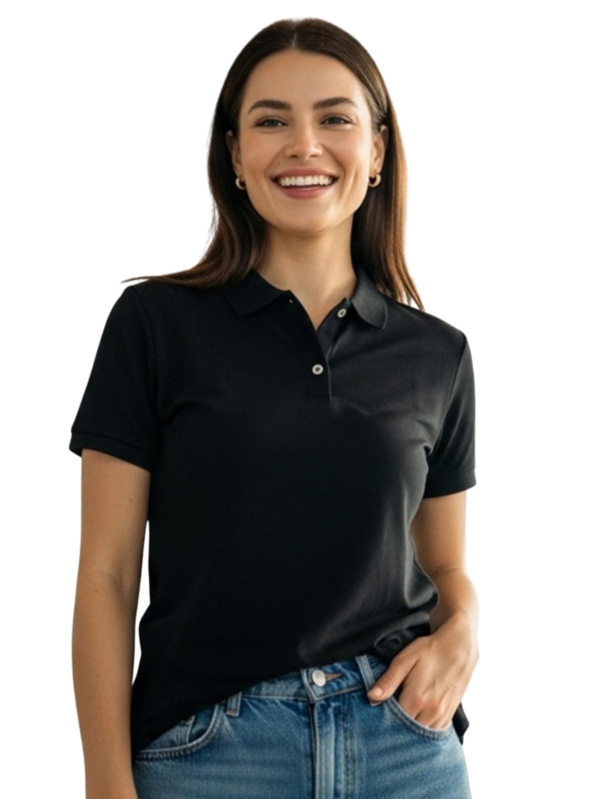 JUNEBERRY® Pure Cotton Regular Fit Plain Solid Classic Polo Collar Half Sleeve T-Shirt for Women (Polo_JB_BLK_M)