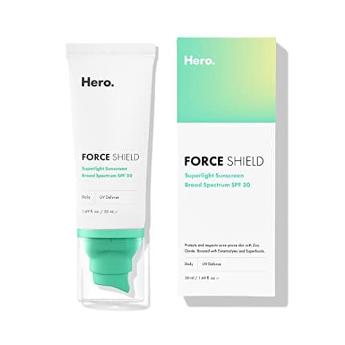 Hero Cosmetics Force Shield Superlight Sunscreen SPF 30 Everyday SPF 30 for AcneProne Skin with Zinc Oxide Green Surge and Extremolytes Fragrance Free and Reef Safe 50 ml