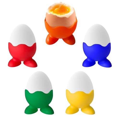 Silicone Egg Serving Cup (Set of 5 Holders) for Cooked Hard Boiled or Poached Soft Eggs- Multi Color Pack for Single Egg w Feet- Dishwasher Safe, Easy to Clean- Breakfast, Brunch, Morning Kitchen Tool