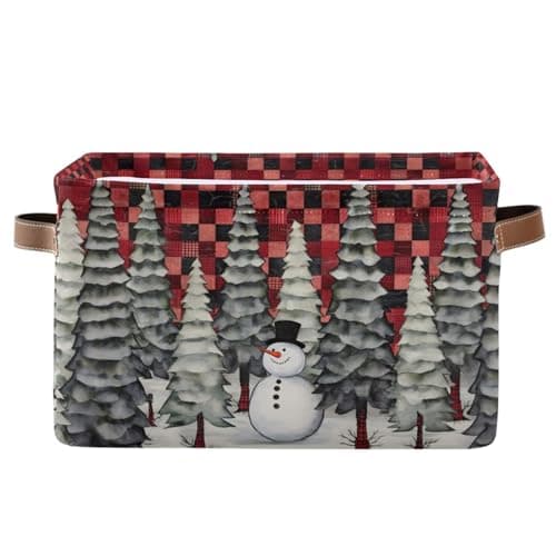 senya Christmas Basket Vintage Christmas Snowman Foldable Fabric Collapsible Storage Bins Organizer Bag for Storage Clothes