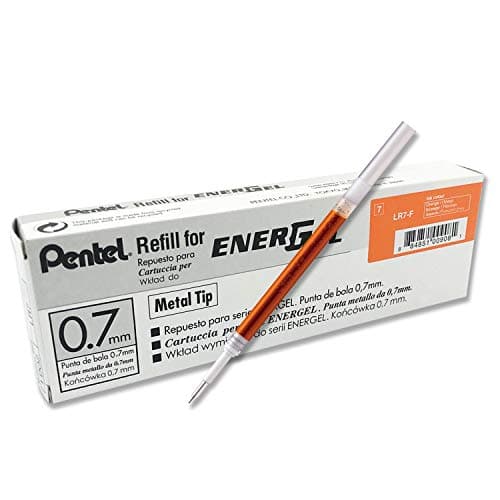 Pentel Refill Ink For EnerGel and Lancelot Gel Pen 07mm Metal Tip Orange Ink Pack of 12 LR7F