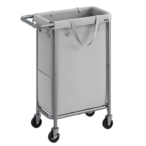 SONGMICS Laundry Basket with Wheels, Rolling Laundry Hamper, 23.8 Gallons (90 L), Removable Liner, Steel Frame with Handle, 24 x 11.4 x 31.9 Inches, Dove Gray URLS003G01