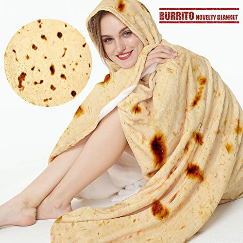 Burrito Tortilla Throw Blanket, 2.0 Double Sided Burritos Taco Tortilla Wrap Blankets for Adults Kids, Giant Funny Realistic Food Blankets, Soft Flannel Round Throw Blanket 71in