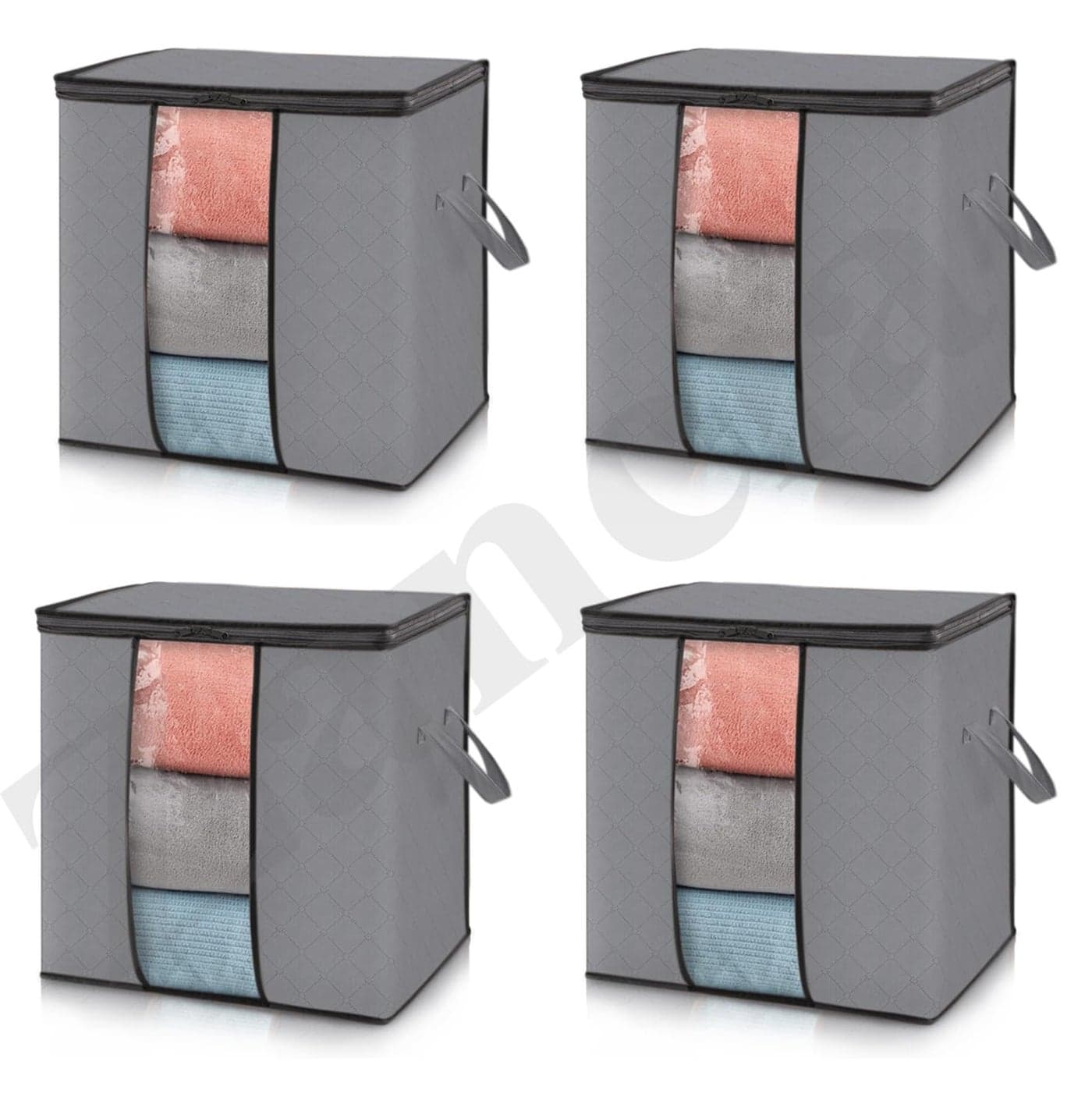 Zancia Moroccon Print Large Storage Bags 4 Pack400L Blanket Clothes Organization and Storage Containers for ComfortersBedding Foldable Organizer Grey