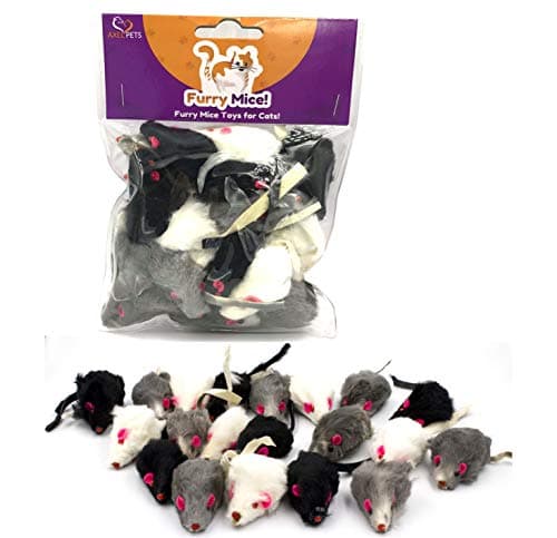 AXEL PETS 20 Furry Mice with Catnip and Rattle Sound Made of Real Rabbit Fur Interactive Catch Play Mouse Toy for Cat Pack of 20 Mice