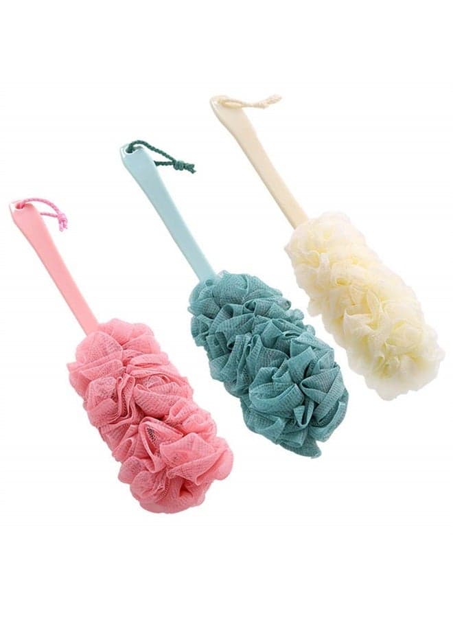 3 Pack Back Scrubber Long Handled Bath Brush Soft Mesh Sponge Exfoliating Body Scrub Back Cleaner Loofah Bathroom Shower Accessories for Women and Men (Multiple Colors)
