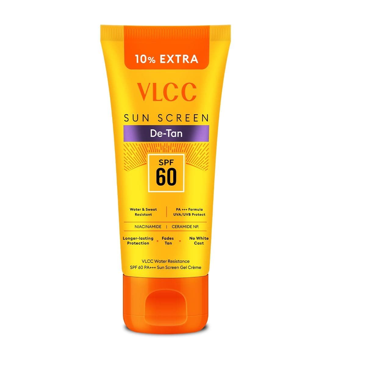 VLCC DeTan Water Resistant SPF 60 PA Sunscreen Gel Crme 100g 10g Extra With Niacinamide Ceramides Vitamin E Protects from UVA UVB Rays Sun Damage Skin Darkening and Premature Ageing