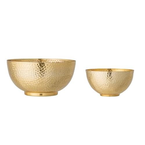 Bloomingville Round Hammered Metal Bowls, Set of 2 Sizes, Gold Finish
