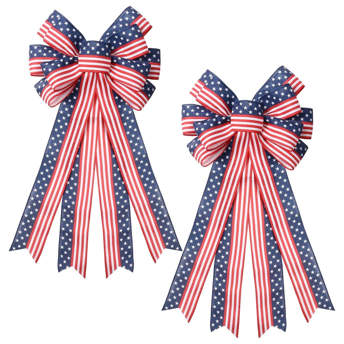 SY Super Bang 2PCS 4th of July Decorations Red White Blue Wreath Decor for Front Door Stripe Stars Tree Topper Patriotic Bows for Independence Day Memorial Day IndoorOutdoor Home Holiday Party