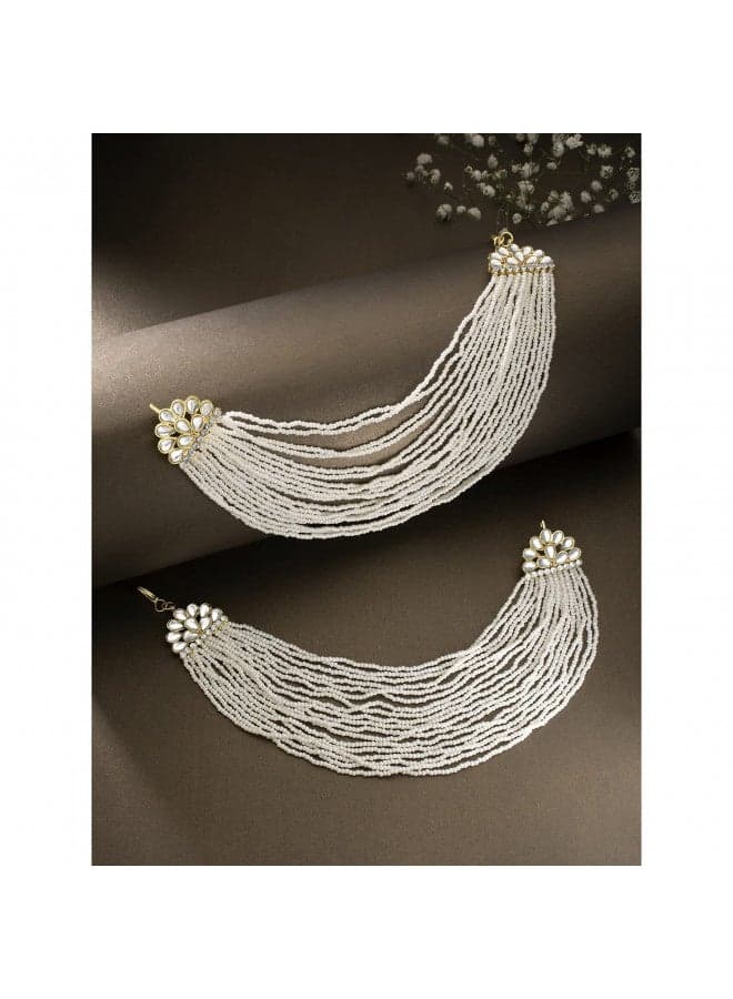 I Jewels Gold Plated Indian Wedding Bollywood Multi Strand Ear Chain With Pearl For Women (E2882W)