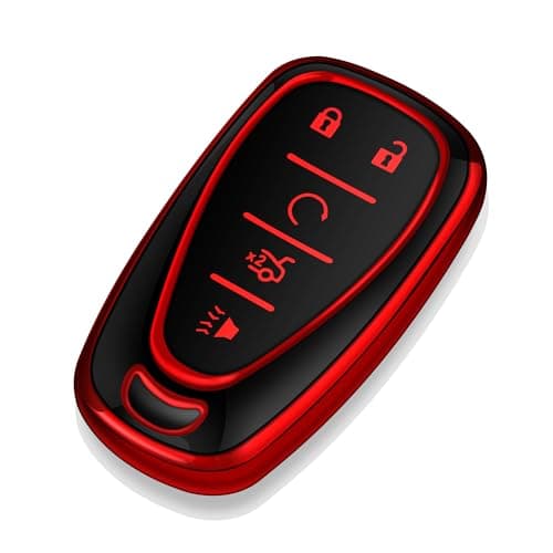 Tukellen for Chevrolet Key Fob Cover Special Soft TPU Key Case Key Shell Compatible with 2016-2024 Chevy Blazer Bolt EV Camaro Cruze Equinox Malibu Sonic Spark Traverse Key Shell (Red, 5 Buttons)