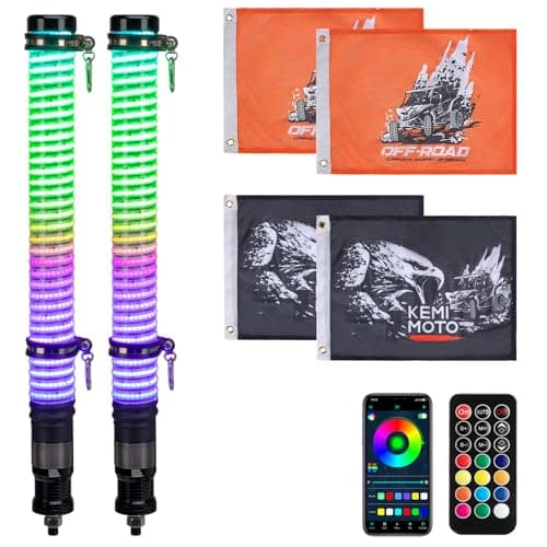 KEMIMOTO 2pc 2ft COB Fat Whip Lights for Side by Side, Turning Signal Function Compatible with Polaris RZR Can-Am Maverick X3, LED Whip Lights for UTV ATV Buggy Boat Offroad