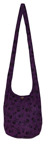 Skull Bohemian Boho Hobo Hippie Gothic Crossbody Bag Purse 33" Black (DarkPurpleBlack)