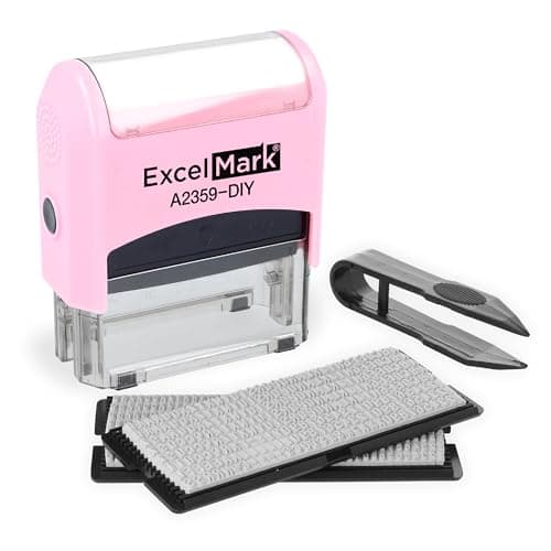 ExcelMark Self-Inking DIY Custom Rubber Stamp Kit - Personalized Stamper for Business or Home - Address Stamp, Message Stamp, and More (Pink)