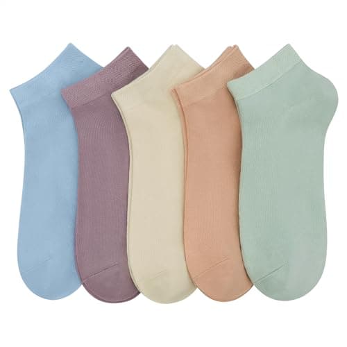 SERISIMPLE Women Viscose Bamboo Ankle Socks Low Cut Thin Sock Lightweight Pastal Color Soft Sock 5 Pairs(Assorted1, Medium)