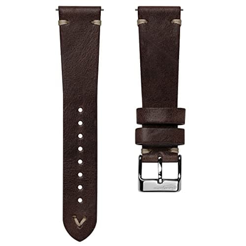 WatchGecko Vintage Simple Handmade Certified Genuine Italian Leather Replacement Watch Strap Stylish and Durable Mens Wristwatch Strap Simple double stitching Easy to fit Chocolate Brown 20 mm