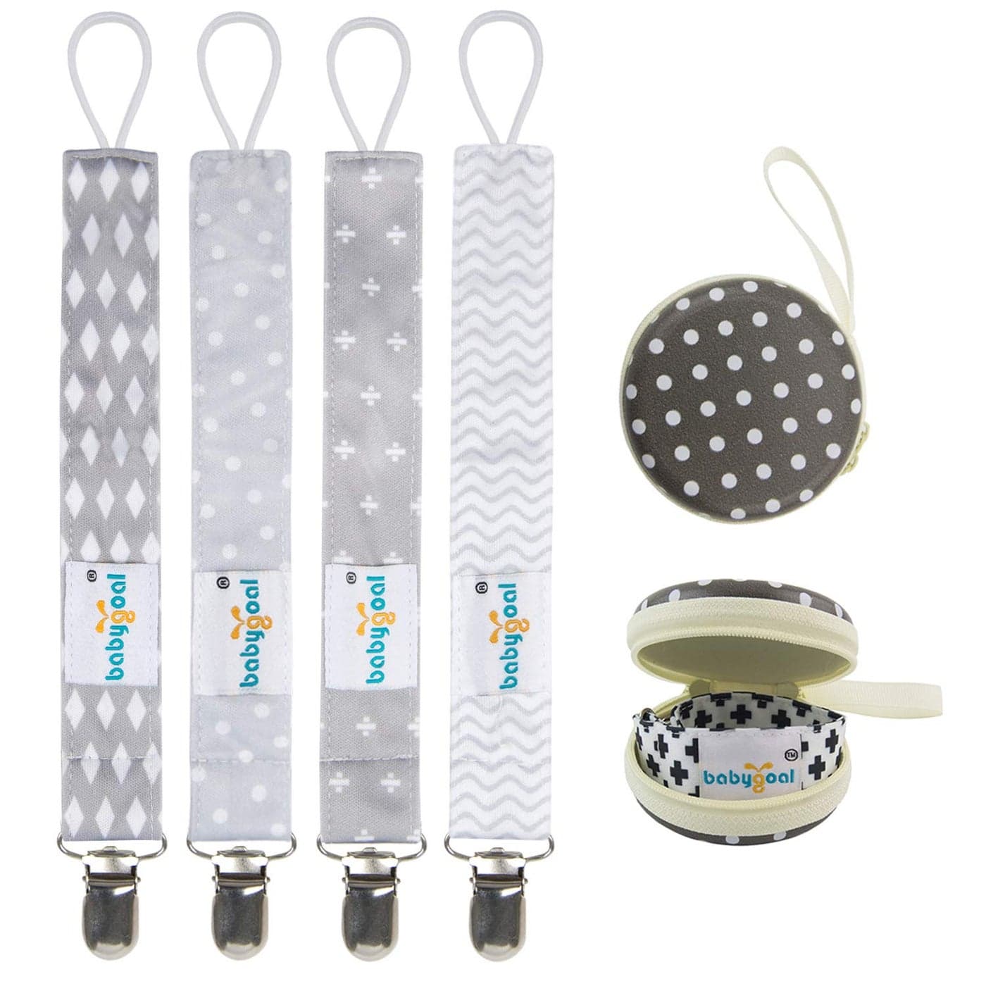 Babygoal Baby Pacifier Clips with Pacifier Case 4 Pack Pacifer Holder for Girls and Boys Fits for All Pacifier Styles Baby Toys and Baby Gift 4MP07HZ