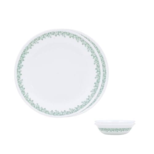 Corelle Spring Blossom Mint - 4 Pcs Bachelor Set (VDB) | for Family of 2| Break & Chip Resistant | Lightweight & Durable | Microwave & Dishwasher Safe