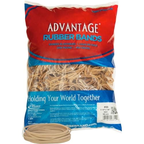 Alliance Rubber 26334 Advantage Rubber Bands Size #33, 1 lb Bag Contains Approx. 600 Bands (3 1/2" x 1/8", Natural Crepe) Beige