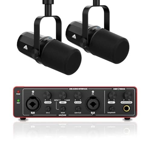 Audio Array Complete Podcast Bundle | Dual USB/XLR Dynamic Microphones with Audio Interface 24bit / 192kHz|Metal Body|Pro Streaming & Recording Kit for PC, Mac & Mobile - PB-03