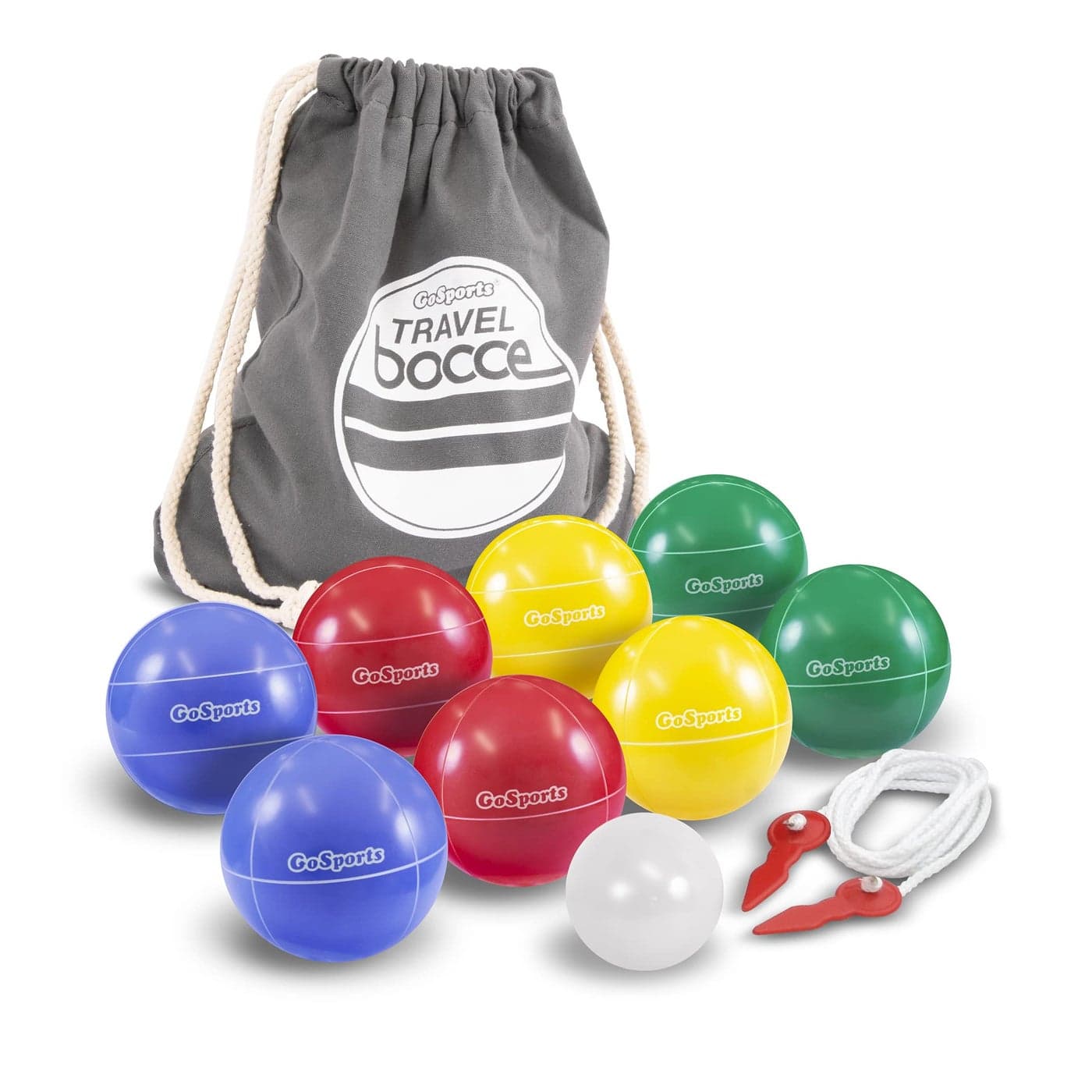GoSports 65 mm Travel Size Mini Bocce Game Set with 8 Balls Pallino Tote Bag and Measuring Rope