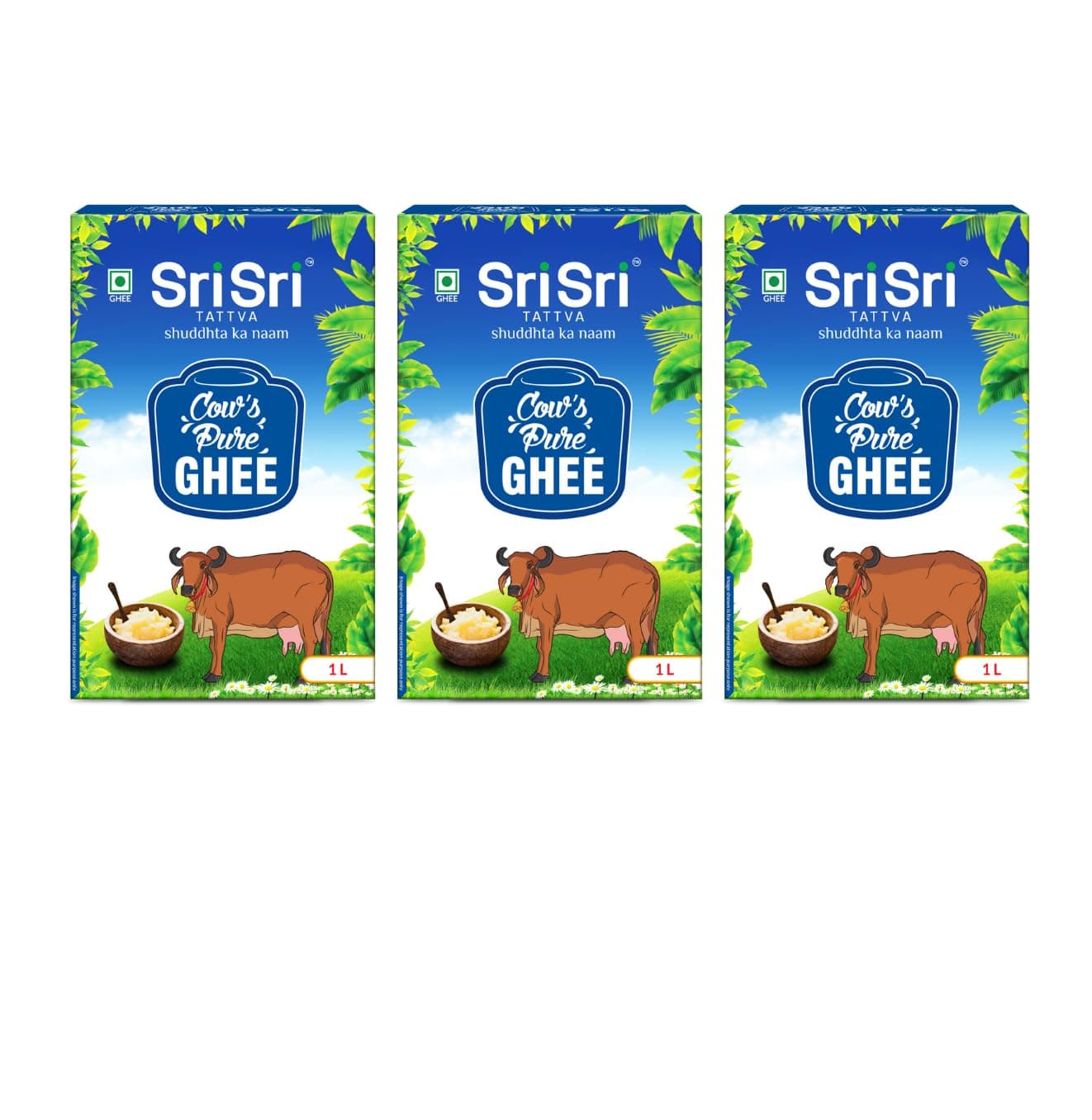Sri Sri Tattva Cow’s Pure Ghee 1 Litre | Pure and Natural | Rich Texture and Aroma | Lab Tested | Rich in Good Fats and Antioxidants I Pack of 3